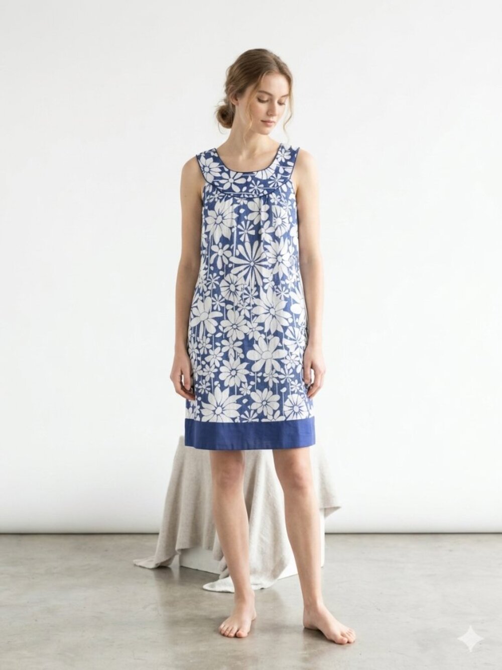 Signature Robbie Bee Dress Blue White Sleeveless Boho Shift Floral 18W